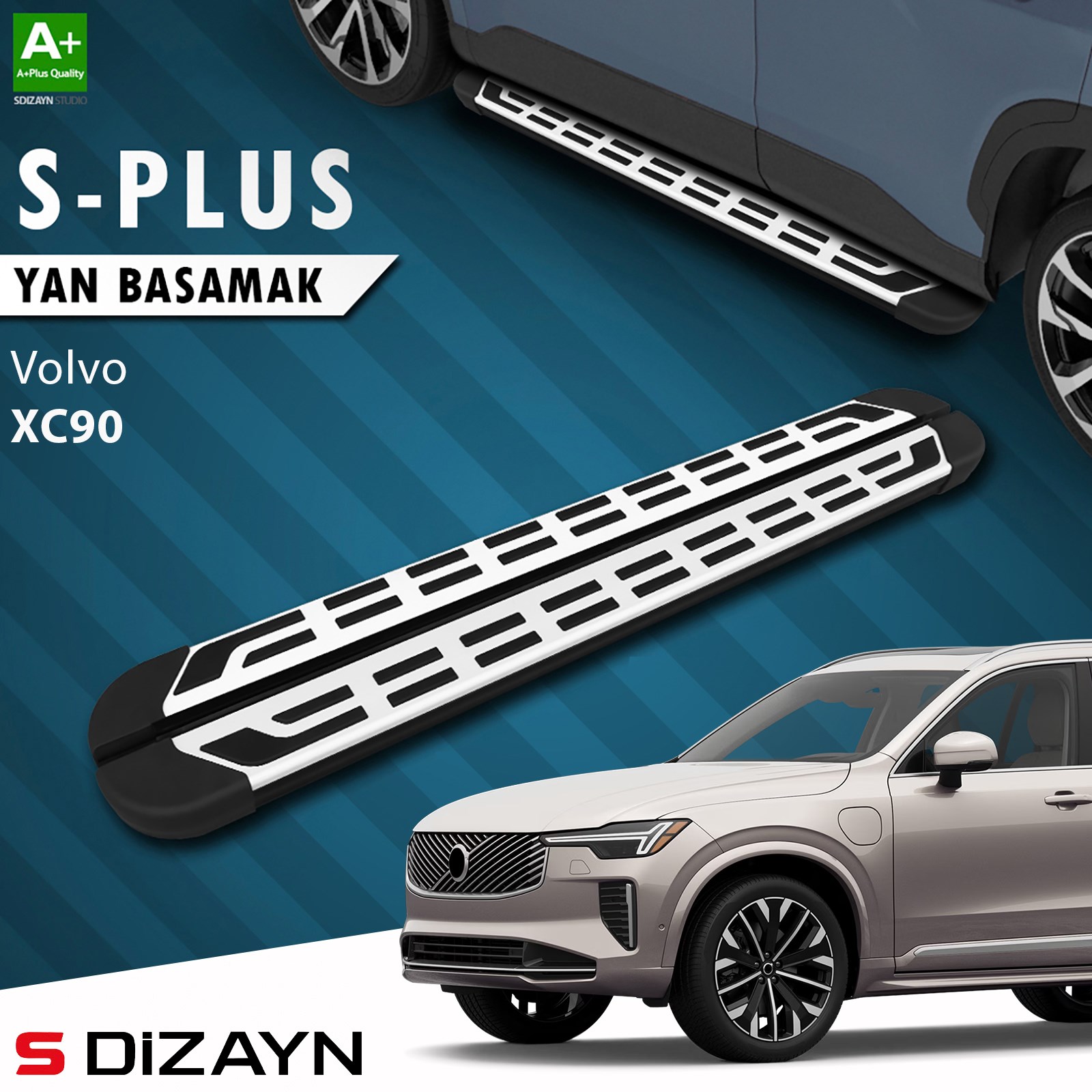 S-Dizayn Volvo XC90 Makyajlı Hybrid S-Plus Gri Yan Basamak 203 Cm 2024 Üzeri A+ Kalite