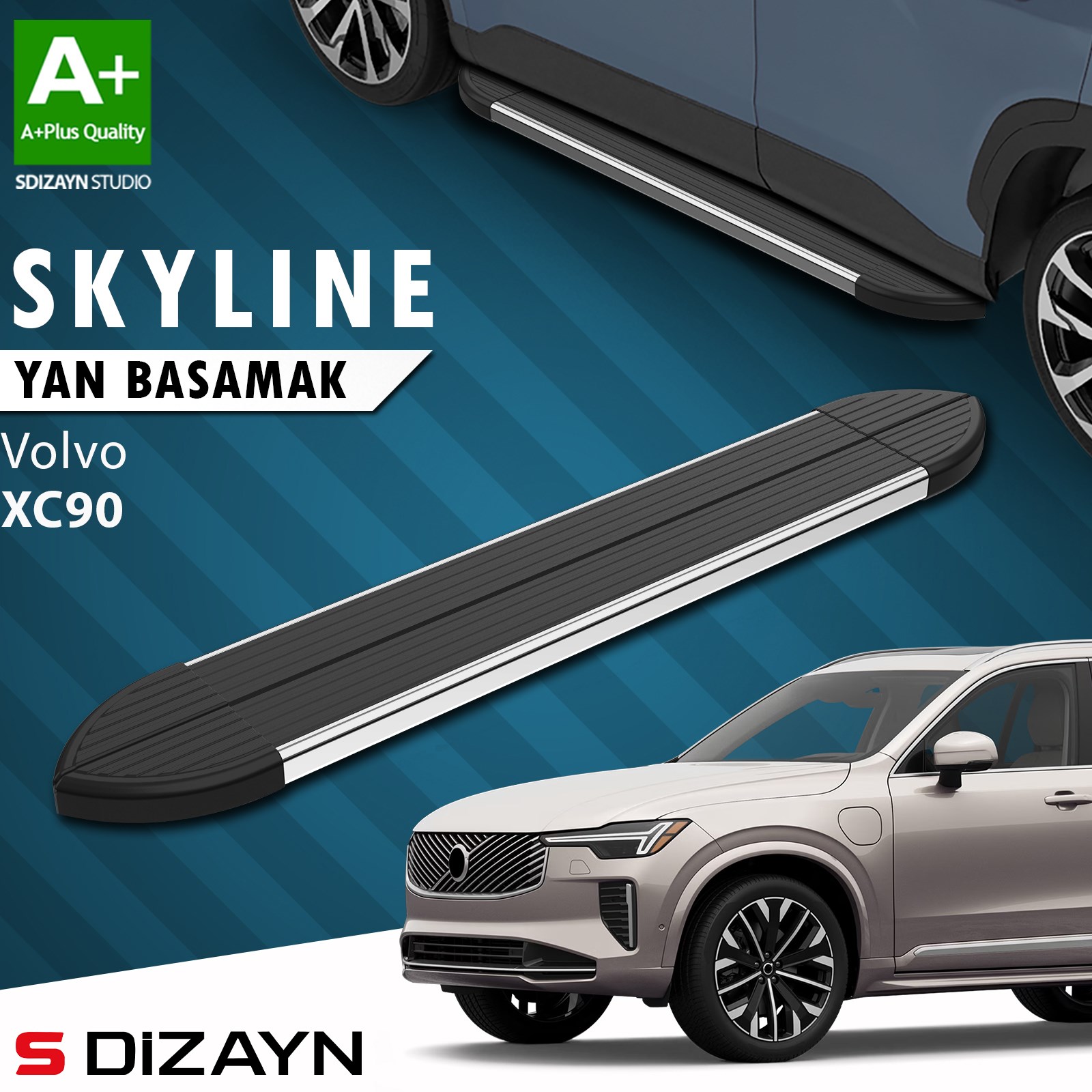 S-Dizayn Volvo XC90 Makyajlı Hybrid Skyline Krom Yan Basamak 203 Cm 2024 Üzeri A+ Kalite