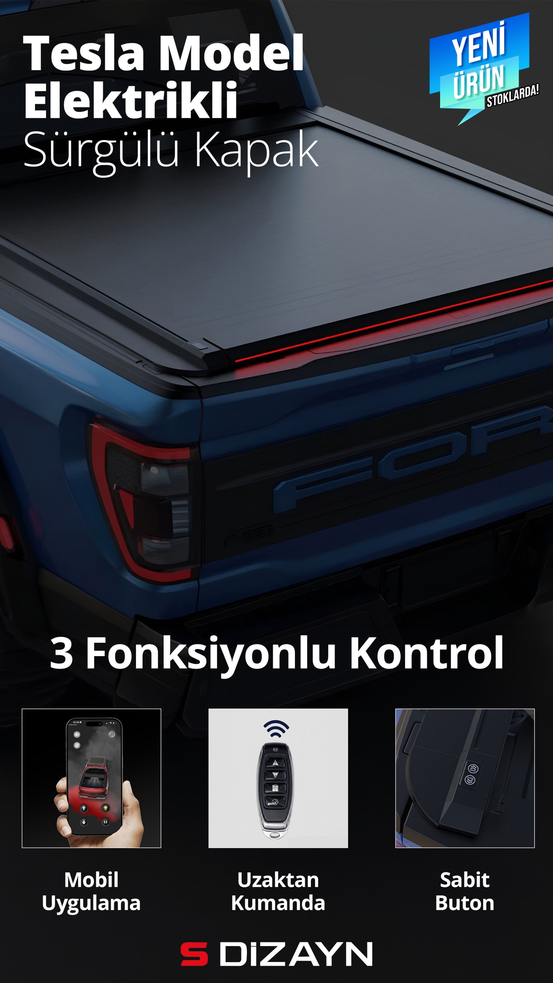 S-Dizayn VW Amarok Tesla Model Elektrikli Sürgülü Kapak 2010-2023