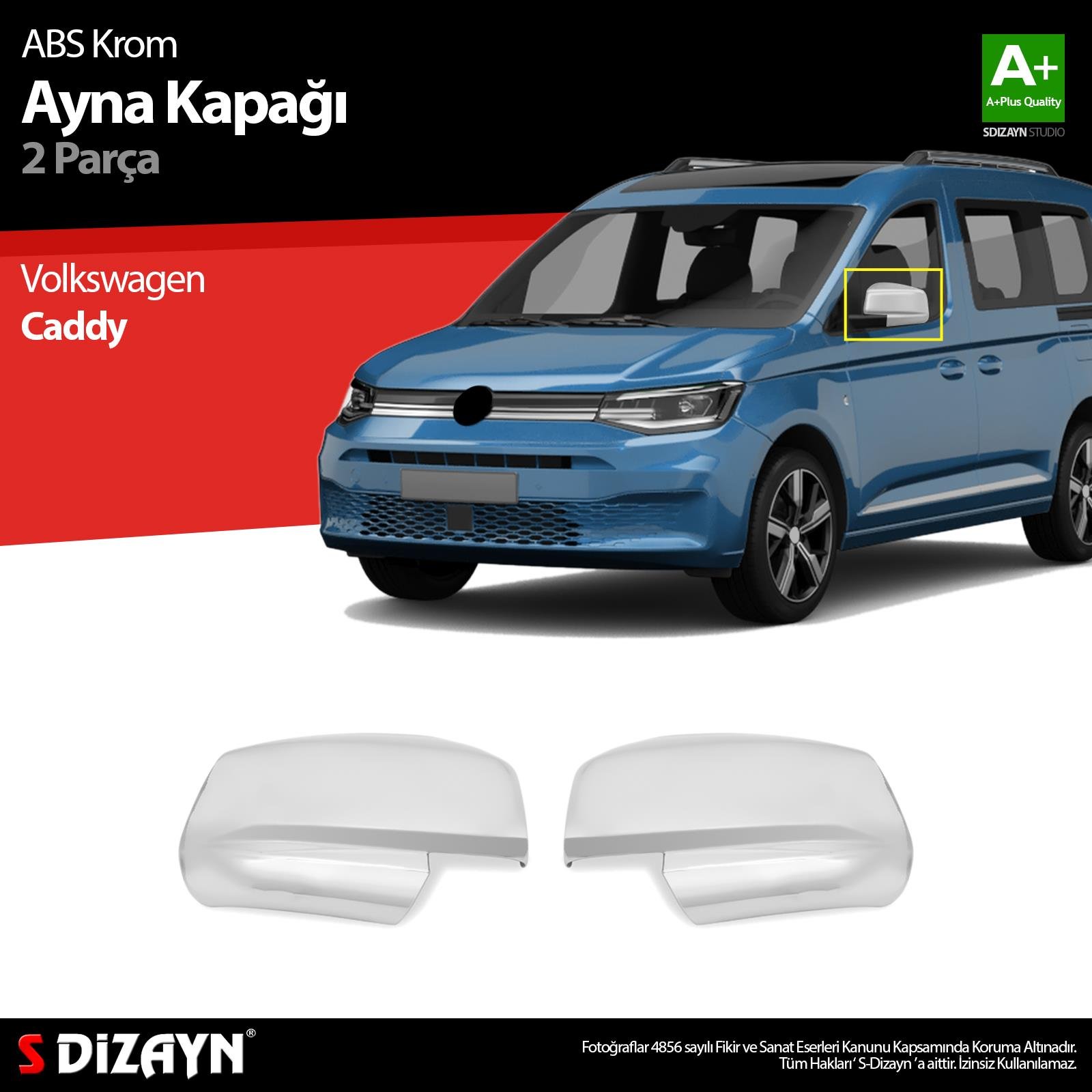 S-Dizayn VW Caddy ABS Krom Ayna Kapağı 2 Prç 2020 Üzeri