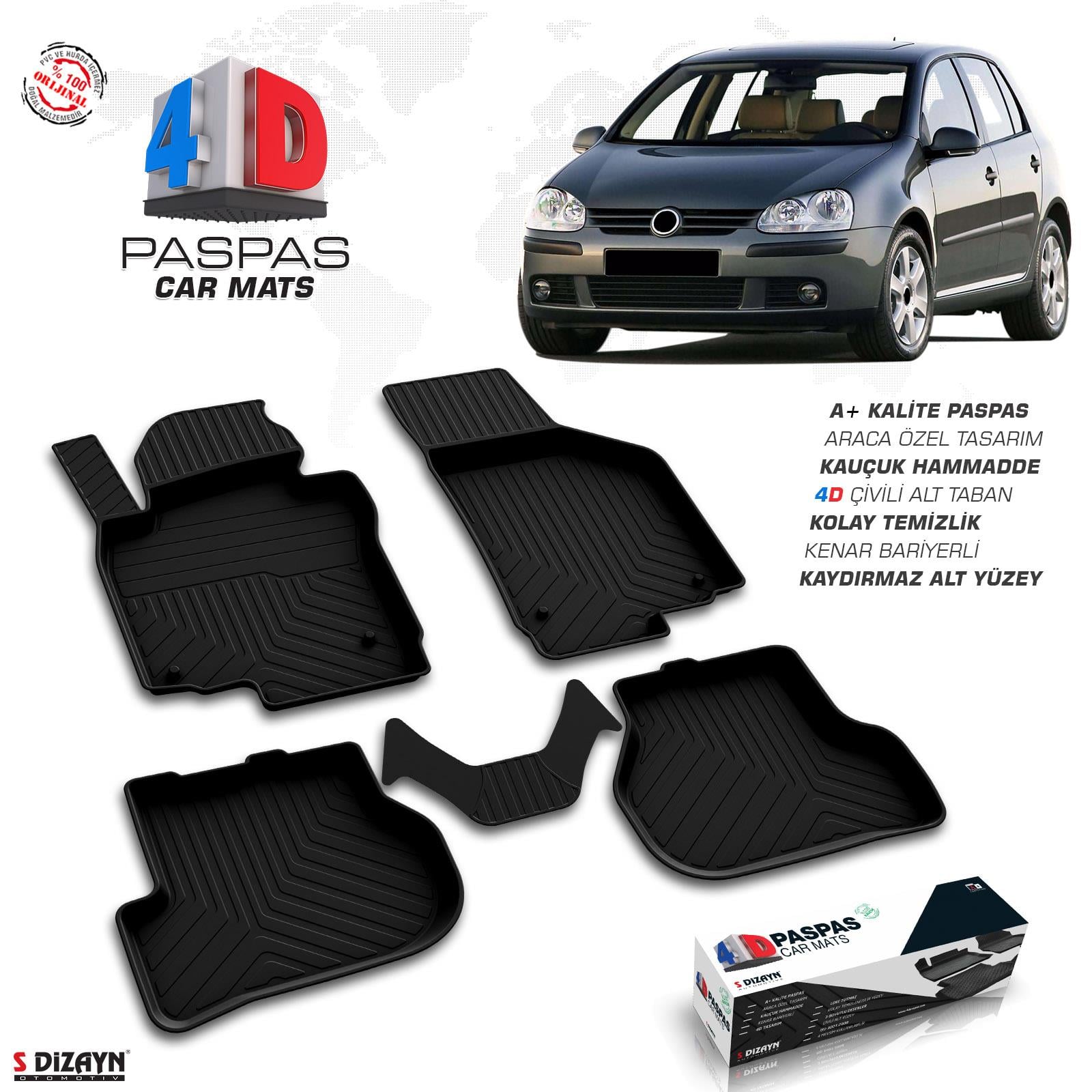 S-Dizayn VW Golf 5 4D Havuzlu Paspas 2004-2008 A+Kalite