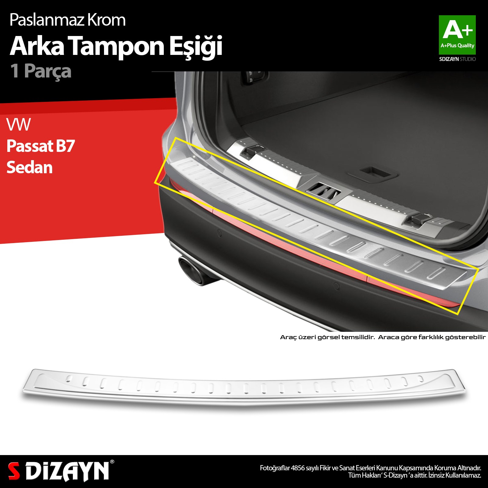 S-Dizayn VW Passat B7 Sedan Krom Arka Tampon Eşiği 2010-2015 A+ Kalite