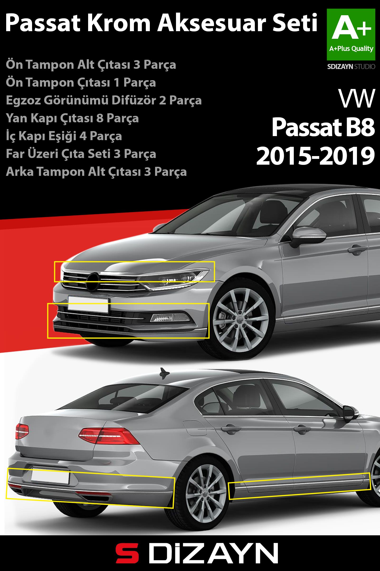 S-Dizayn VW Passat B8 Krom Aksesuar Çıta Seti A+Kalite