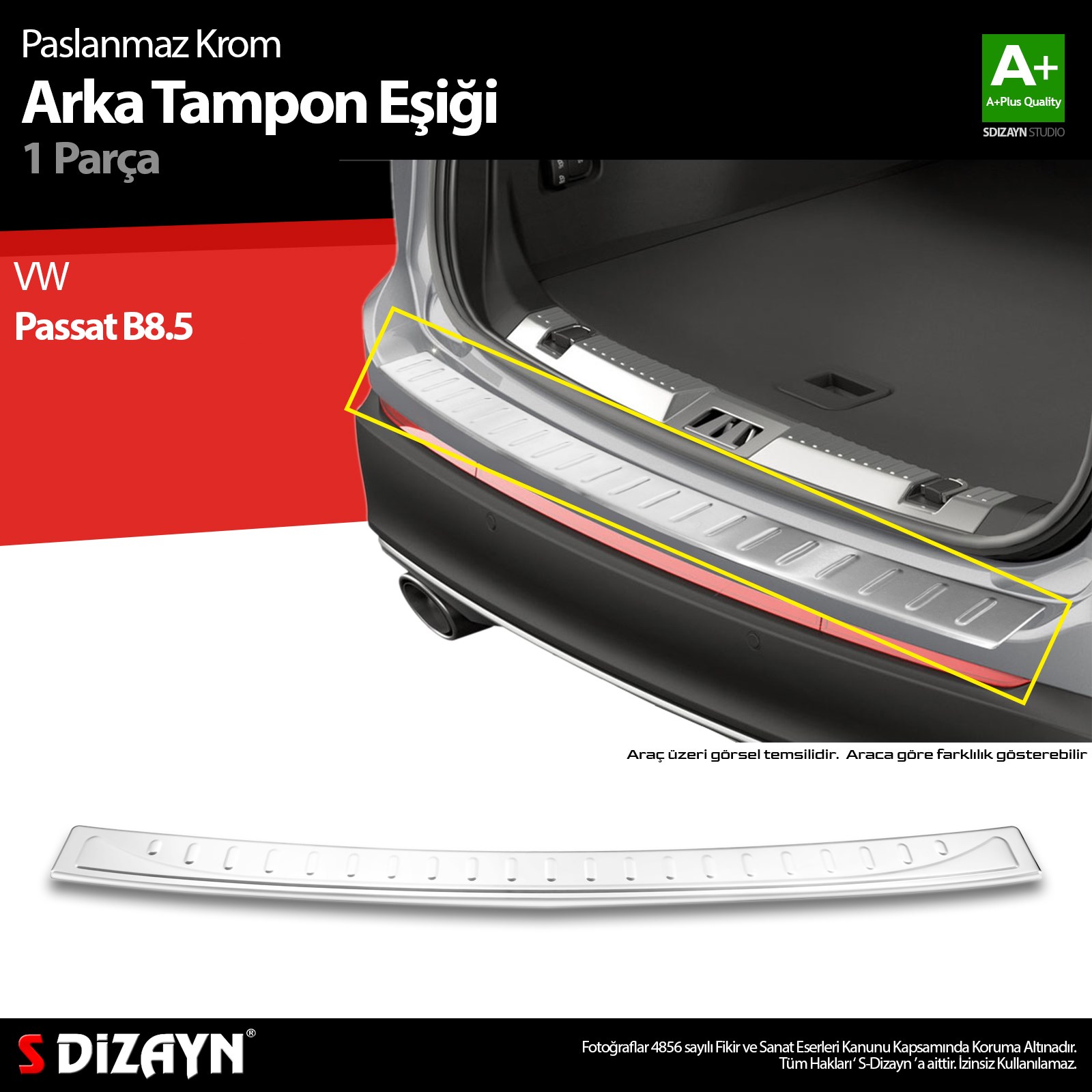 S-Dizayn VW Passat B8.5 Krom Arka Tampon Eşiği 2019-2023