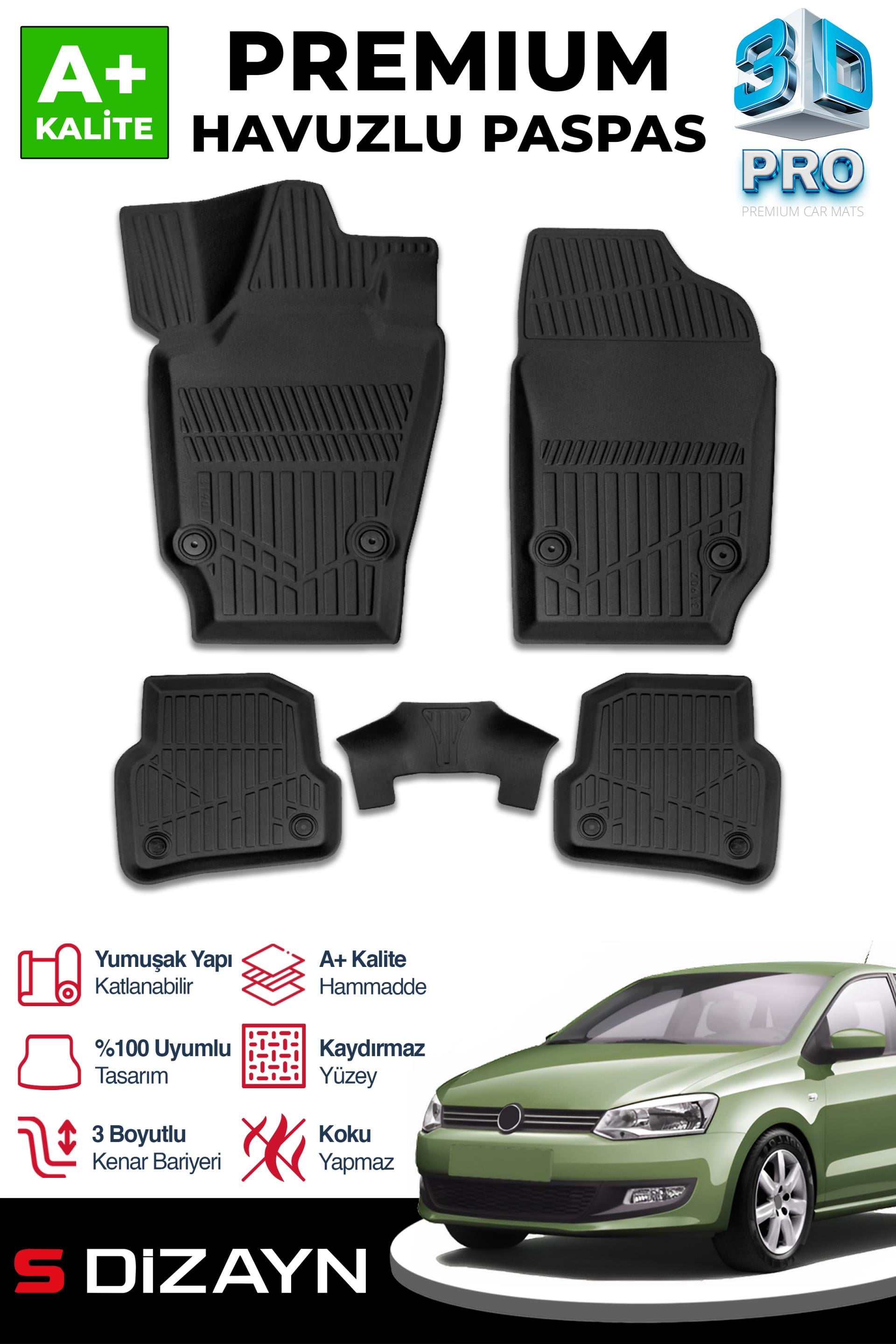 S-Dizayn VW Polo 5 3D Pro Havuzlu Paspas 2009-2017 A+ Kalite