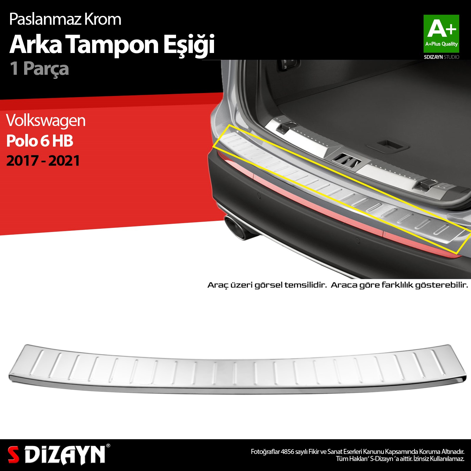 S-Dizayn VW Polo 6 HB Krom Arka Tampon Eşiği 2017-2021