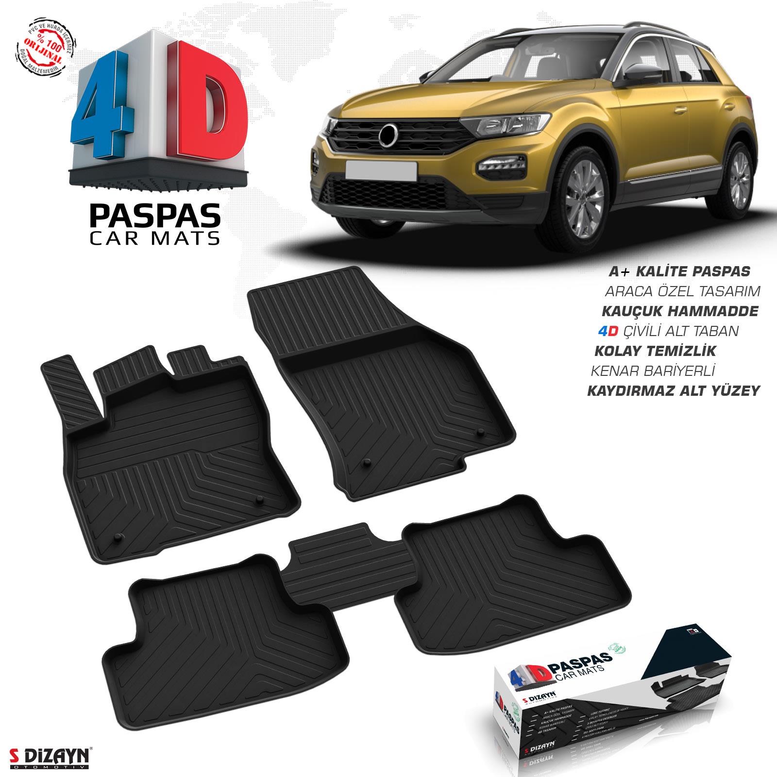S-Dizayn VW T-Roc 4D Havuzlu Havuzlu Paspas 2019 Üzeri A+ Kalite