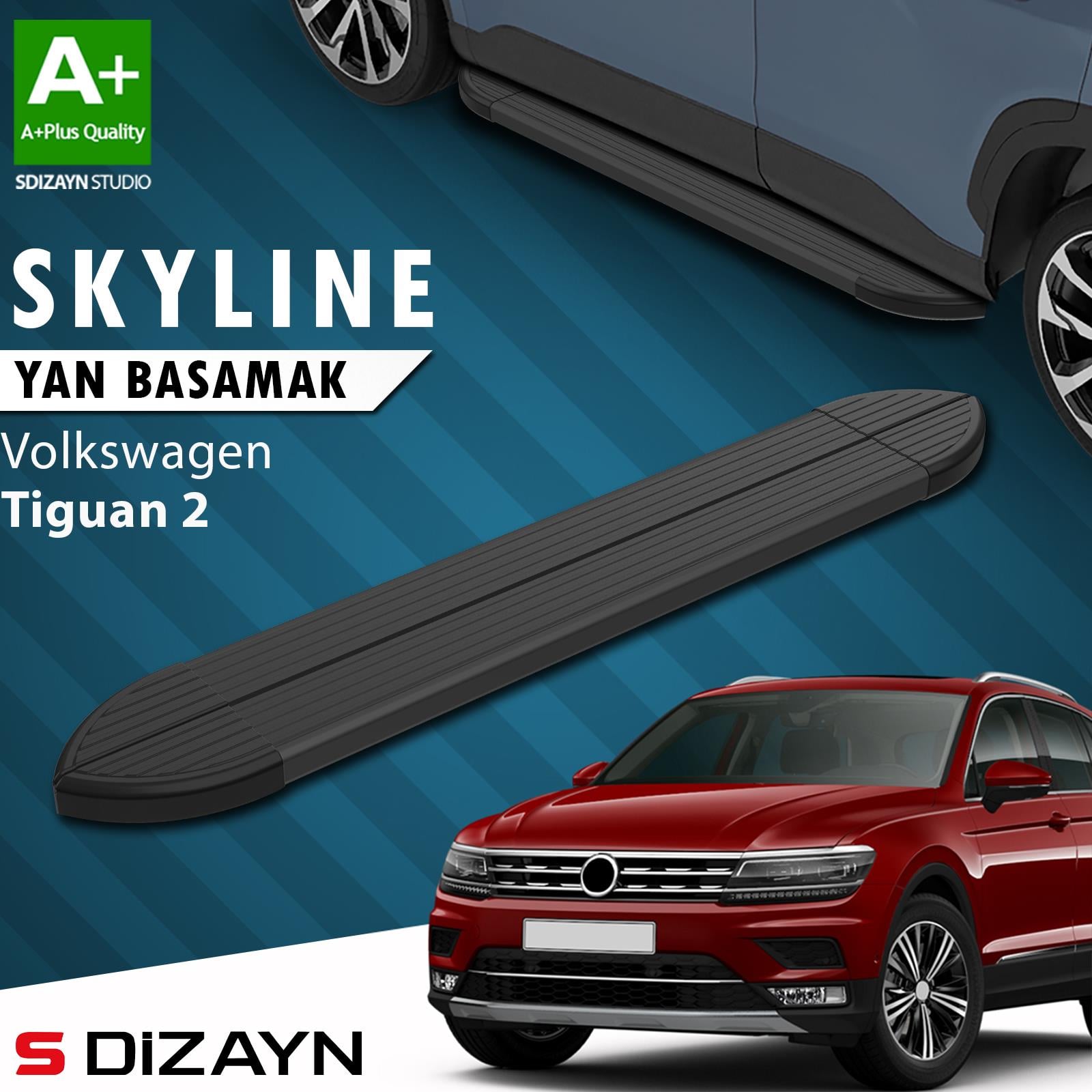 S-Dizayn VW Tiguan 2 Skyline Siyah Yan Basamak 173 Cm 2016-2024 A+ Kalite