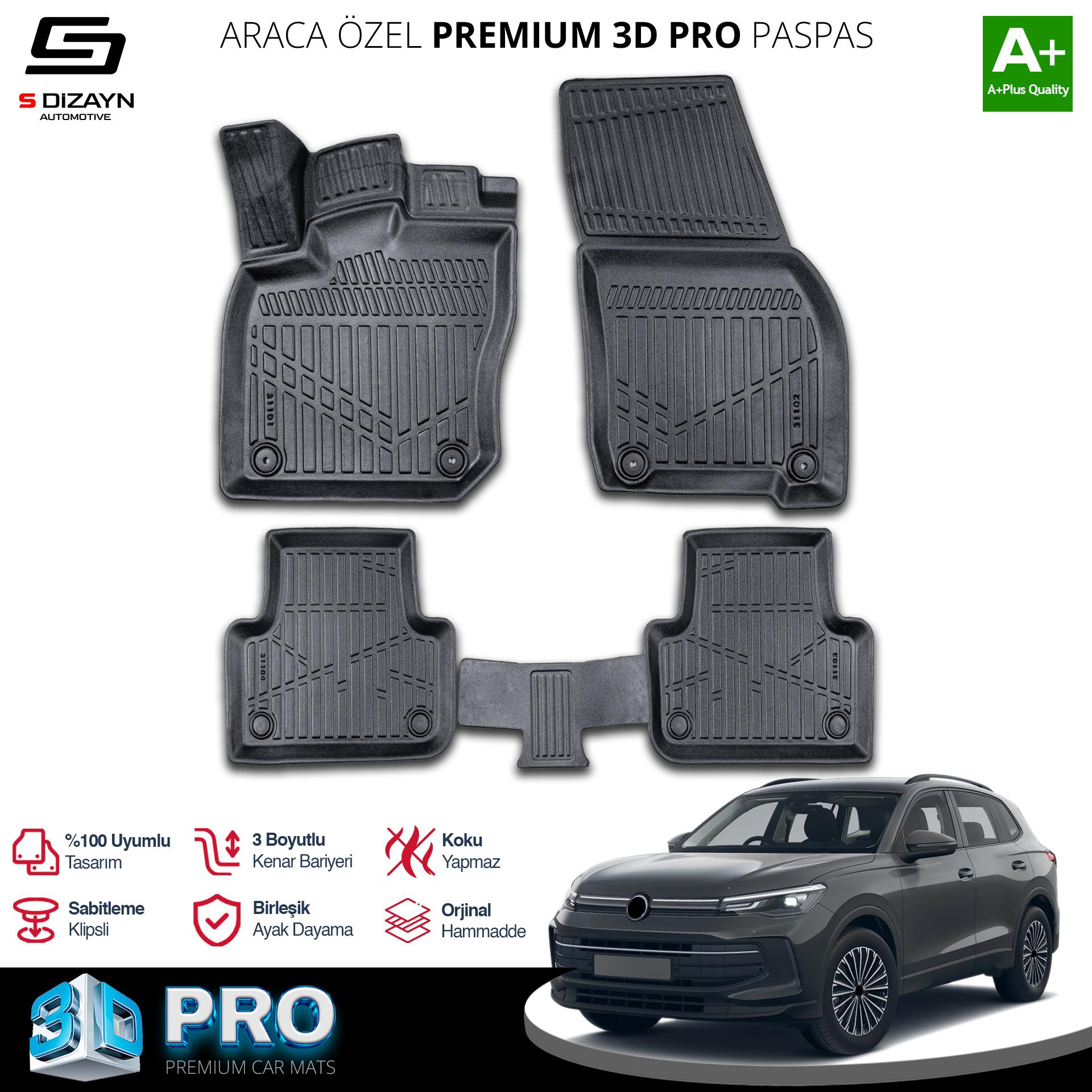 S-Dizayn VW Tiguan 3D Pro Havuzlu Paspas 2024 Üzeri A+ Kalite