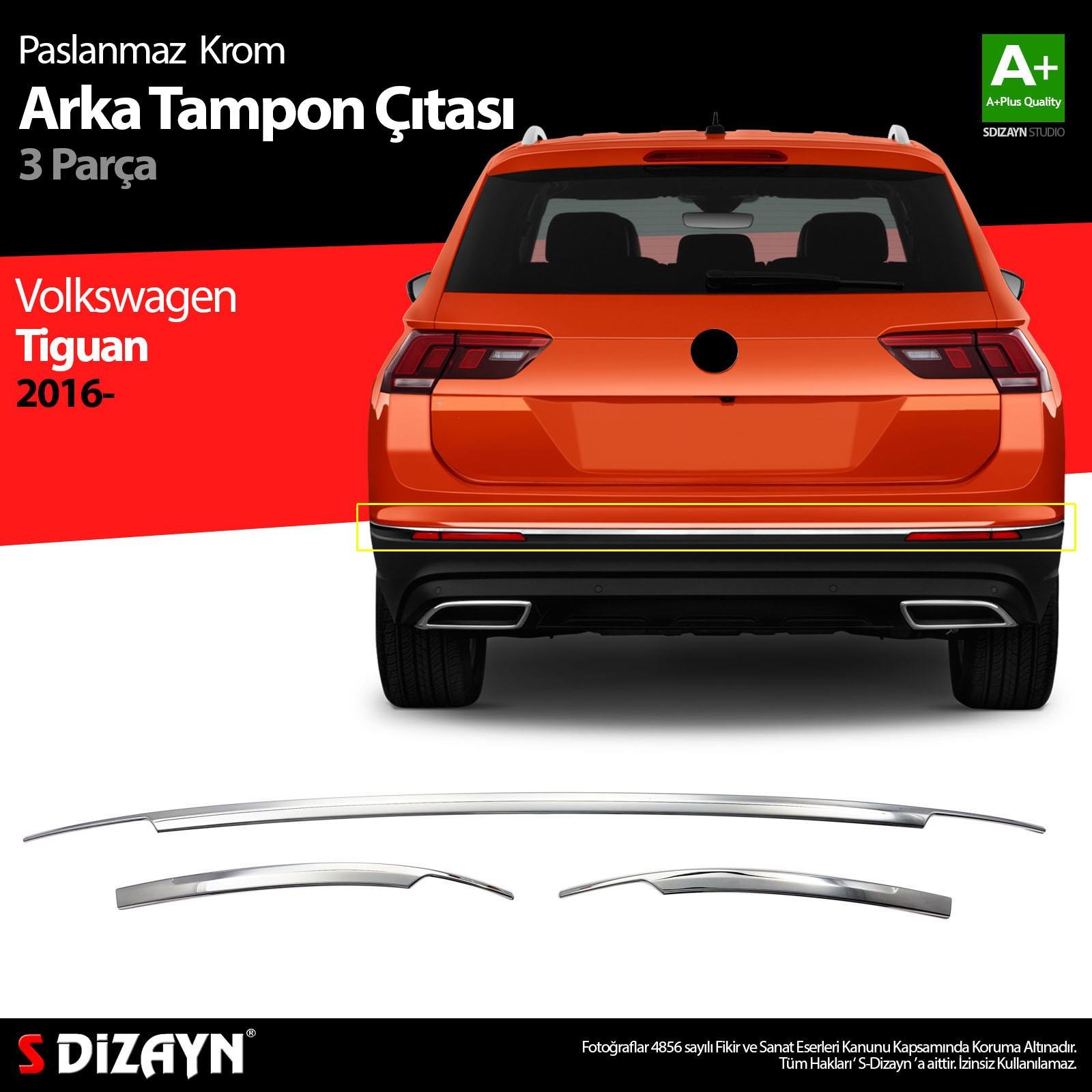 S-Dizayn VW Tiguan Krom Arka Tampon Alt Çıtası 3 Prç. 2016-2020