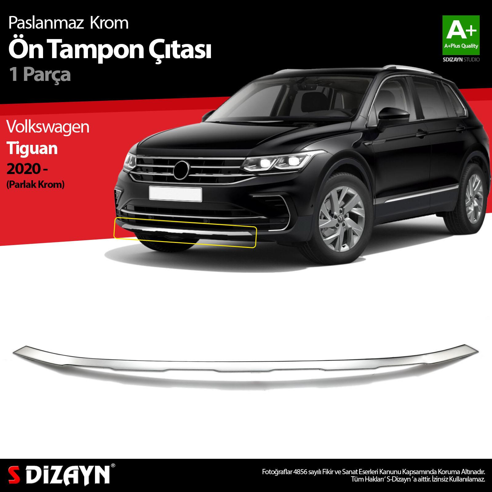 S-Dizayn VW Tiguan Krom Ön Tampon Çıtası 2020-2024 (Parlak Krom)
