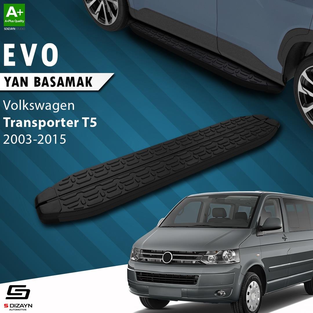 S-Dizayn VW Transporter T5 Uzun Şase Evo Siyah Yan Basamak 253 Cm 2003-2015 A+ Kalite