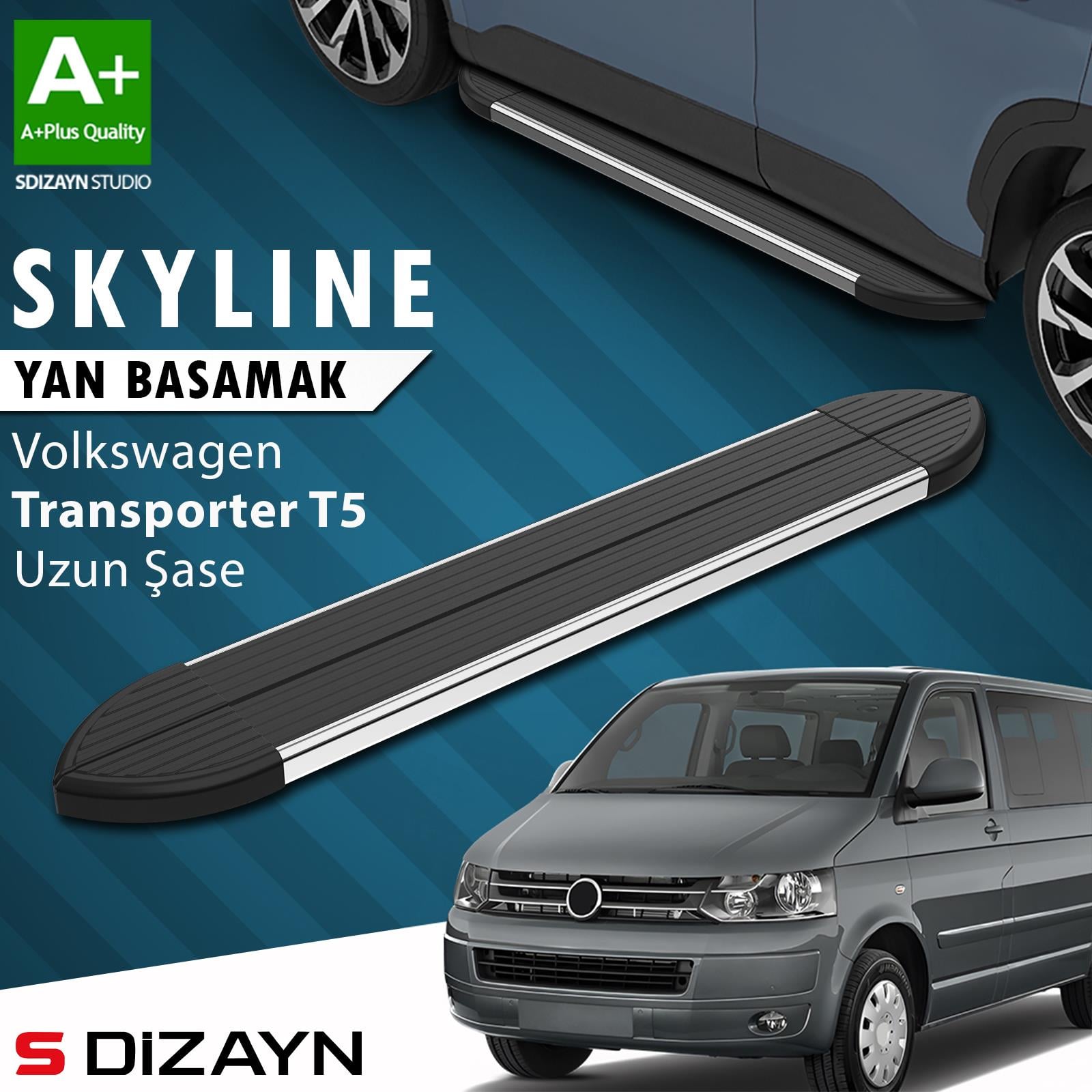 S-Dizayn VW Transporter T5 Uzun Şase Skyline Krom Yan Basamak 253 Cm 2003-2015 A+ Kalite
