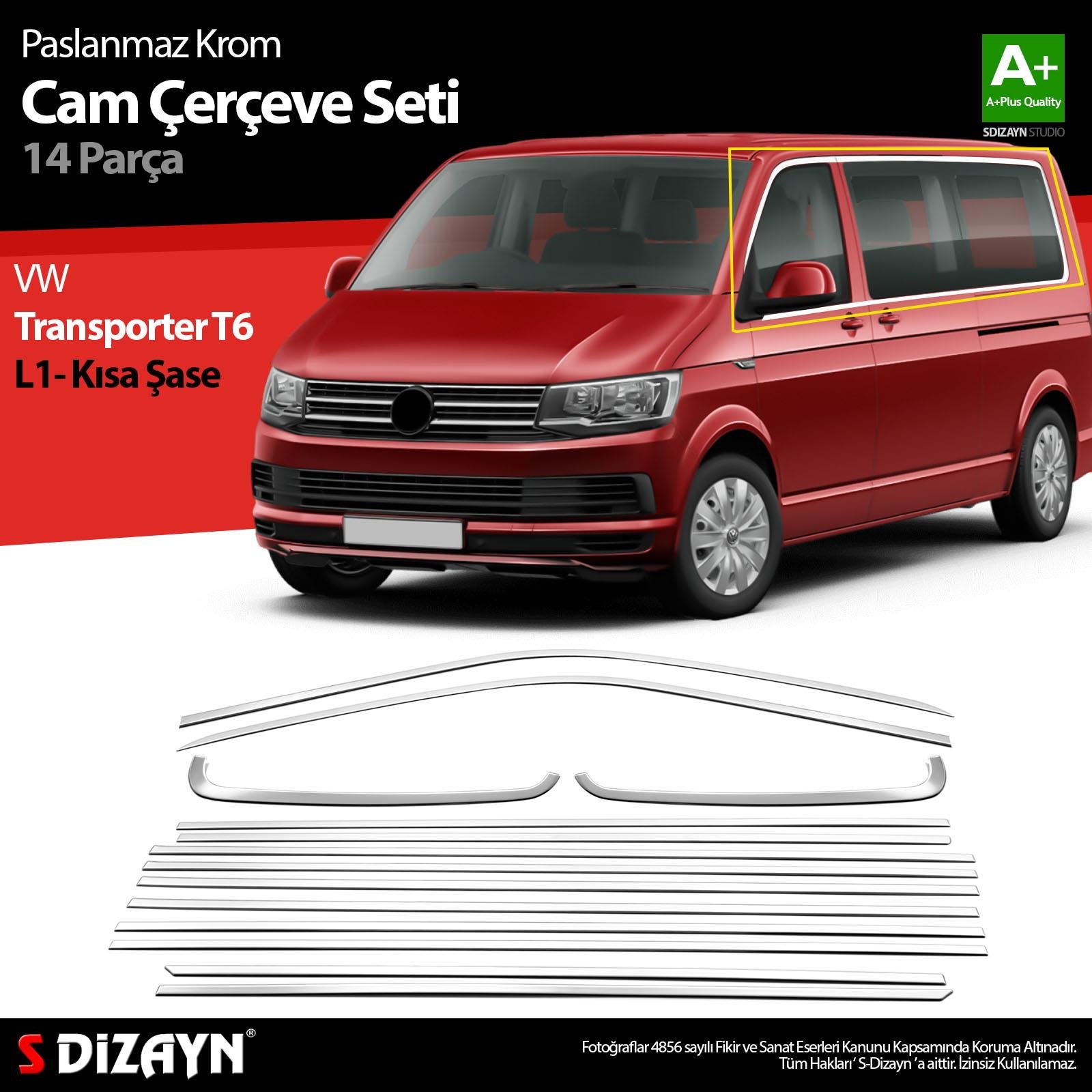 S-Dizayn VW Transporter T6 Kısa Şase Krom Cam Çerçeve Seti 2015-2025 Tek Sürgü