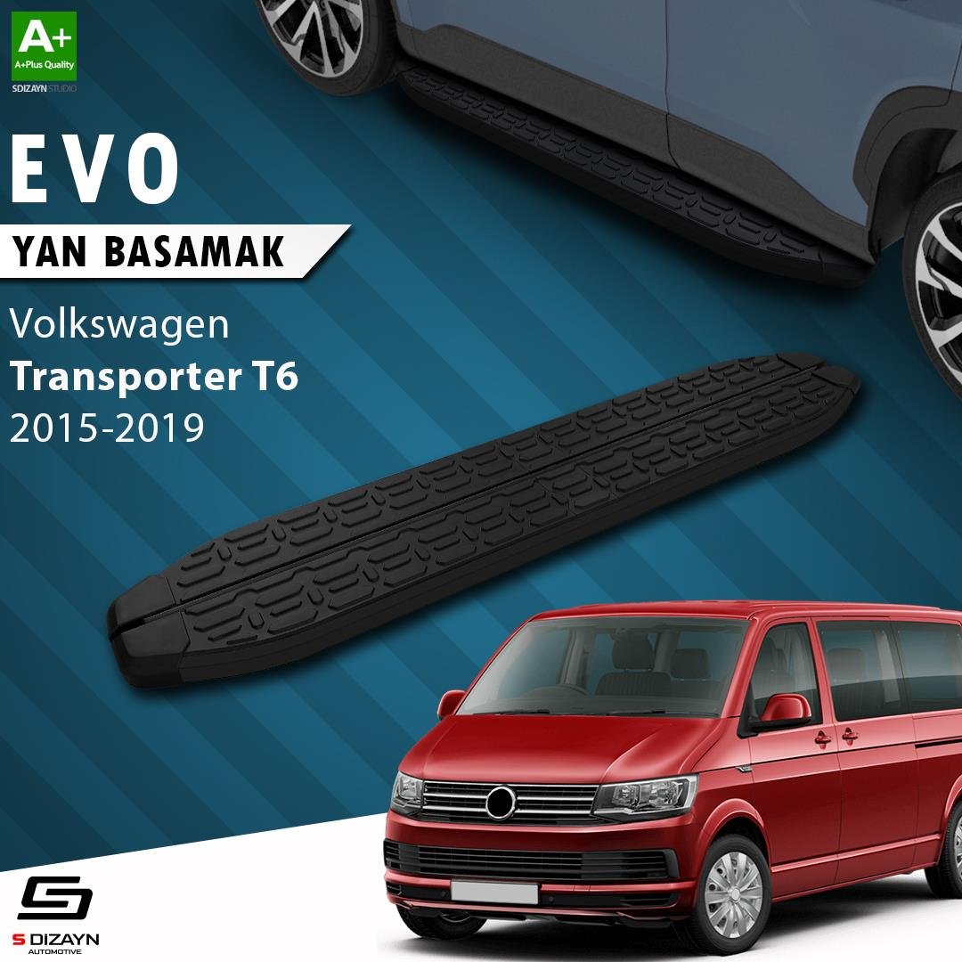 S-Dizayn VW Transporter T6 Uzun Şase Evo Siyah Yan Basamak 253 Cm 2015-2019 A+ Kalite