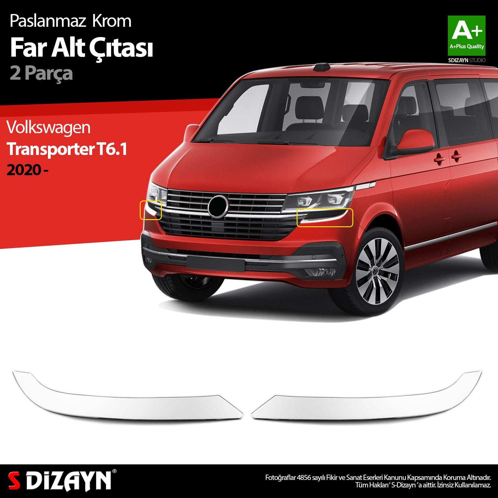 S-Dizayn VW Transporter T6.1 Krom Far Alt Çıtası 2 Prç. 2020-2025