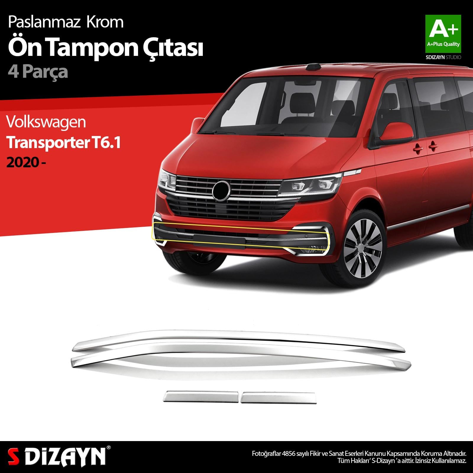 S-Dizayn VW Transporter T6.1 Krom Ön Tampon Çıtası 4 Prç. 2020-2025
