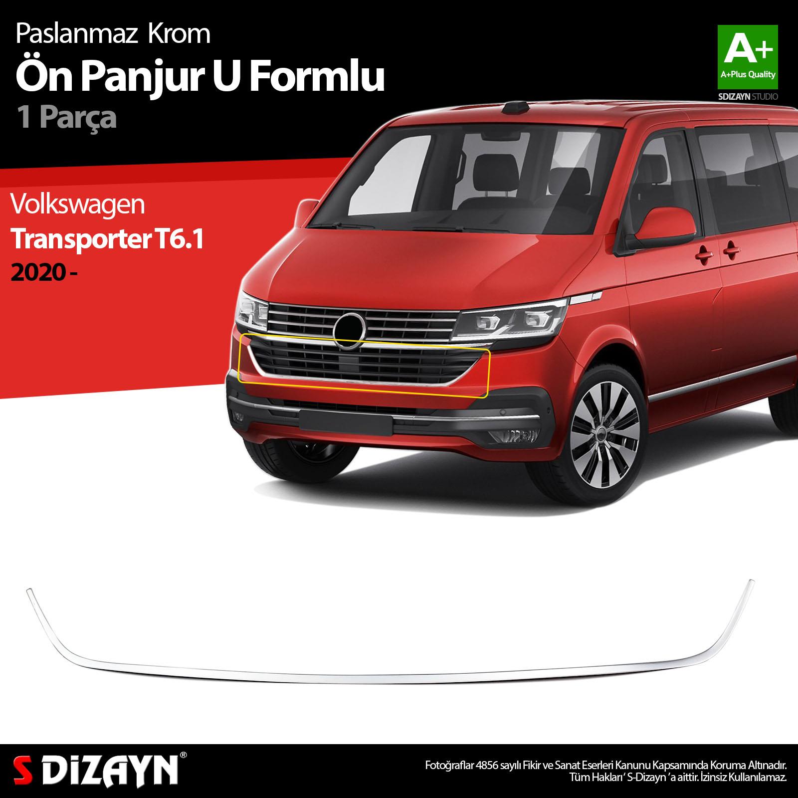 S-Dizayn VW Transporter T6.1 Krom U Formlu Ön Panjur Çıtası 2020-2025