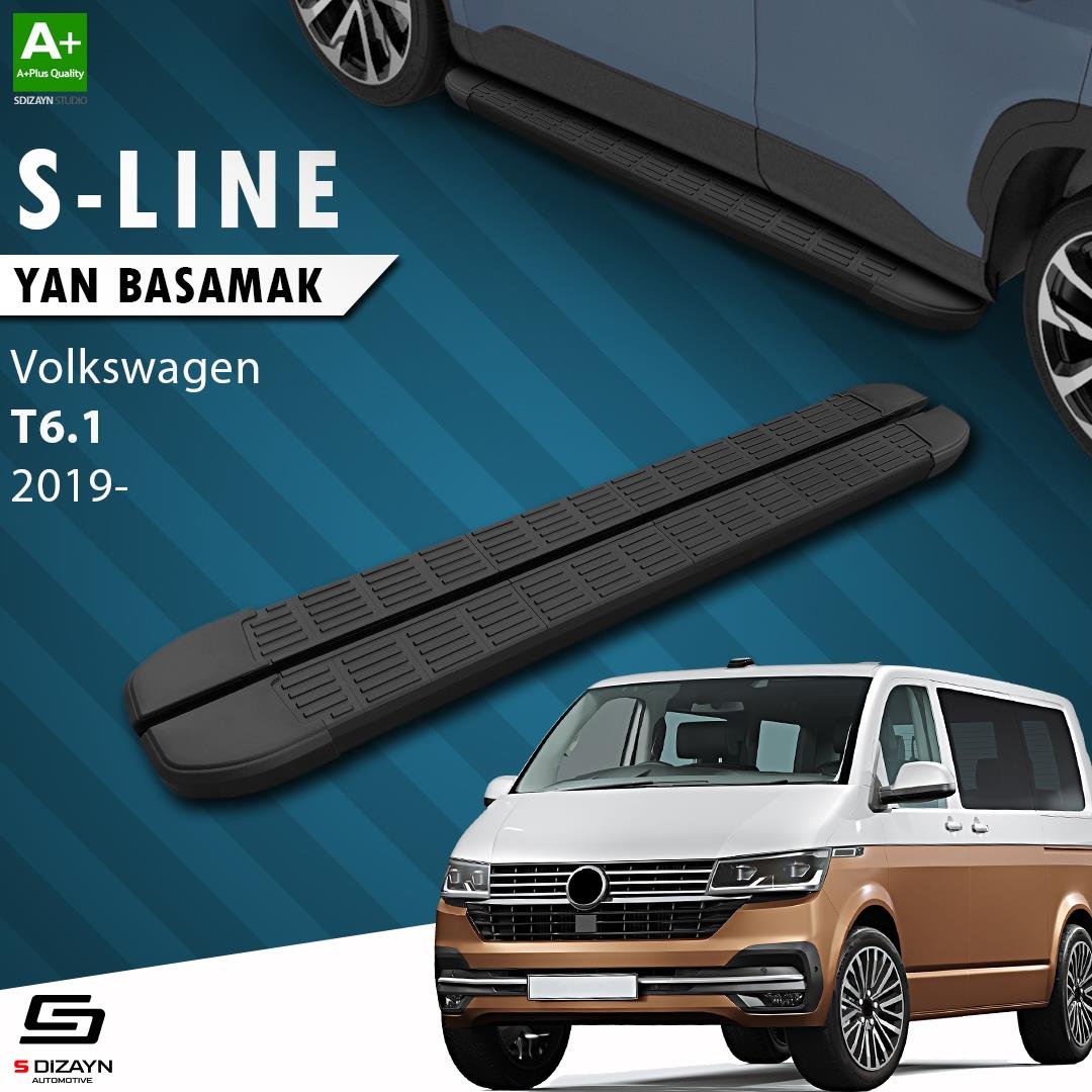 S-Dizayn VW Transporter T6.1 Uzun Şase S-Line Siyah Yan Basamak 253 Cm 2019-2025 A+ Kalite