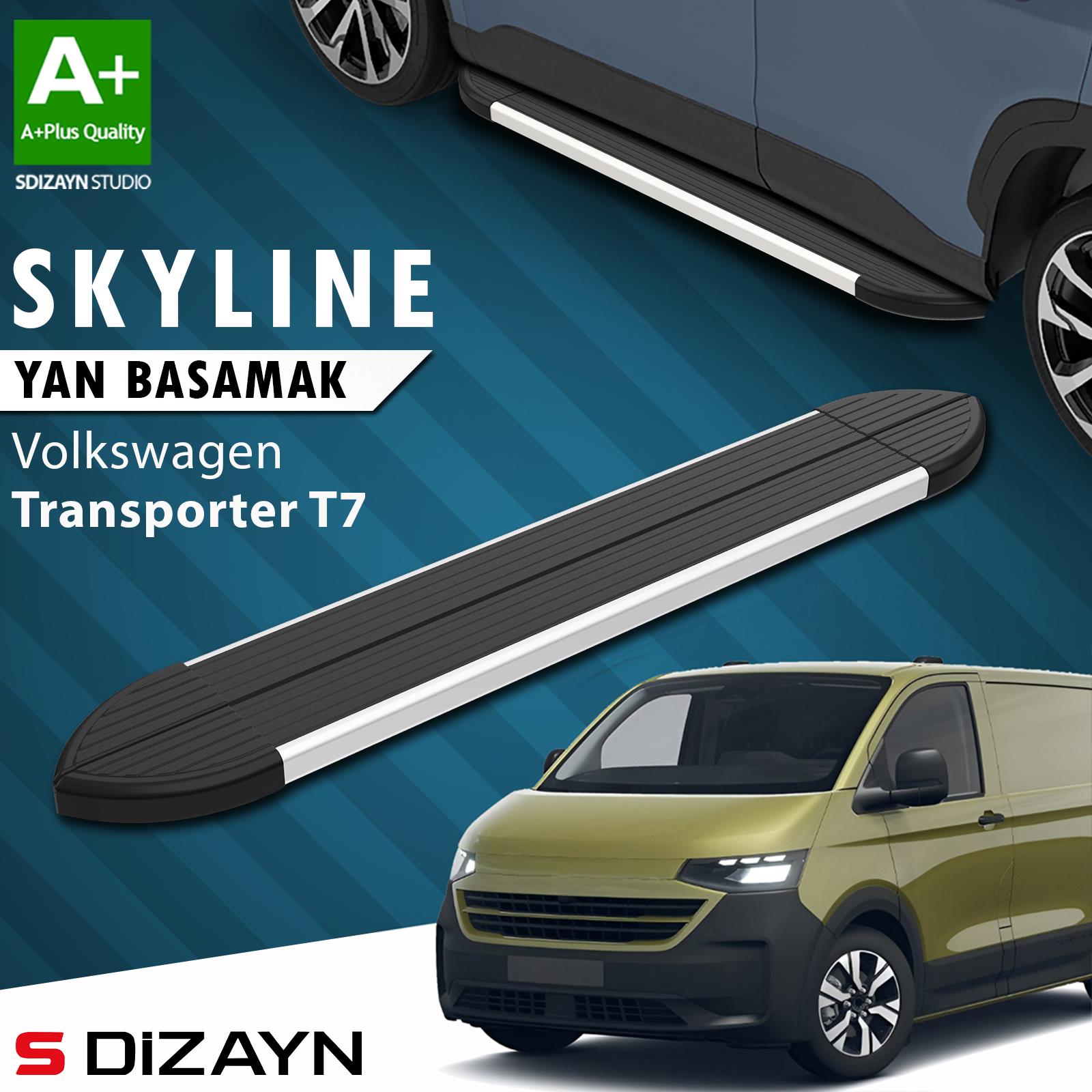 S-Dizayn VW Transporter T7 Skyline Aluminyum Yan Basamak 223 Cm 2024 Üzeri A+ Kalite