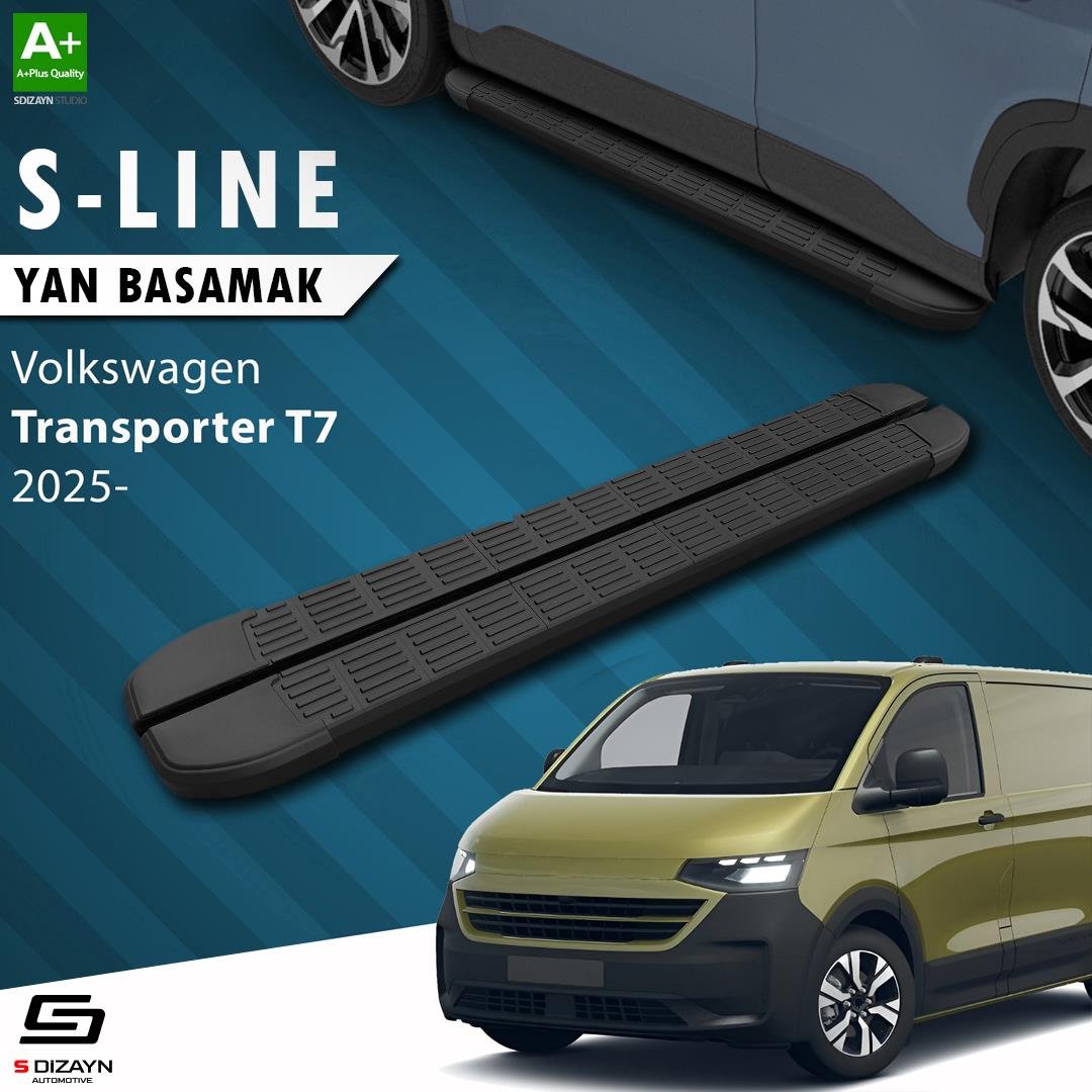 S-Dizayn VW Transporter T7 Uzun Şase S-Line Siyah Yan Basamak 263 Cm 2024 Üzeri A+ Kalite