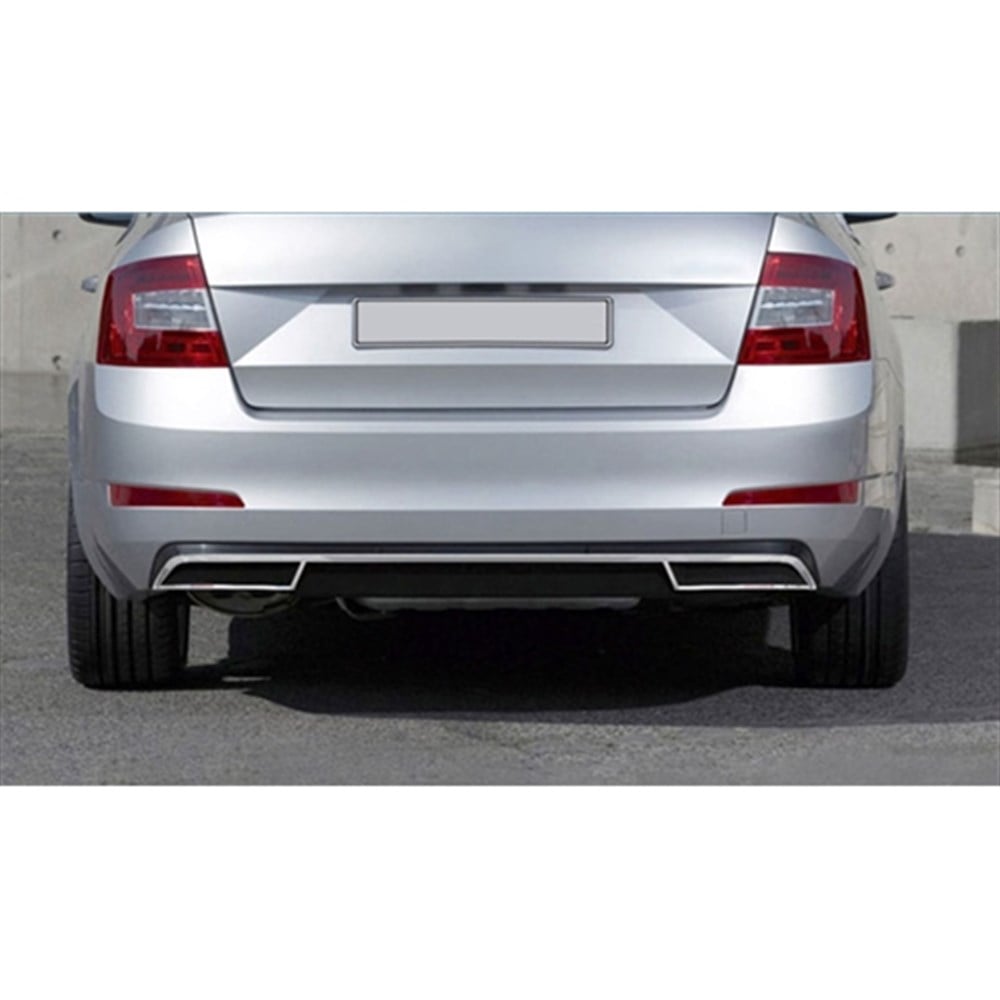 WOC Chrome Skoda Octavia A7 Krom Arka Difüzör 2013-2019 3 Parça Paslanmaz Çelik