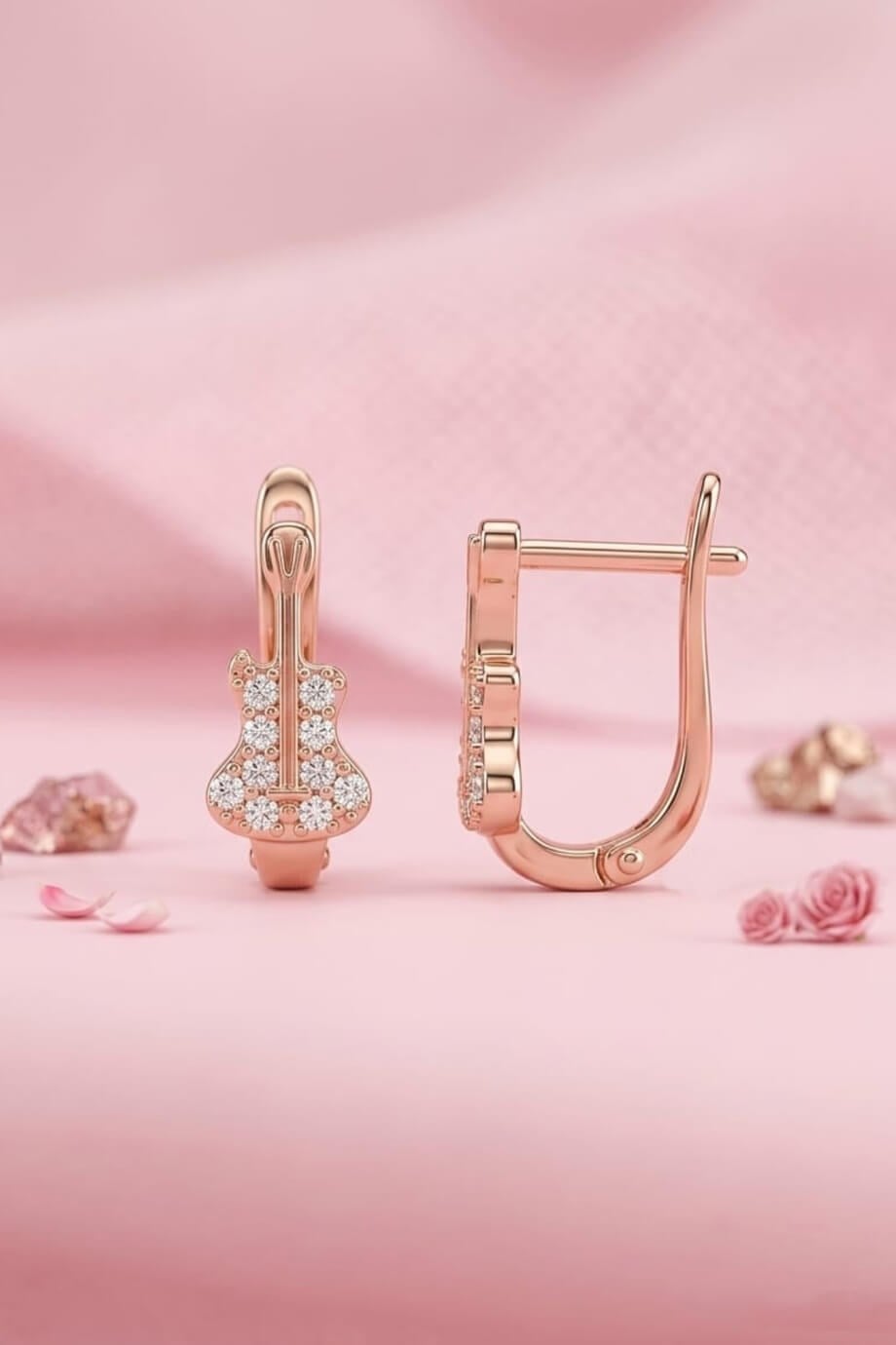 Gitar Figürlü Klipsli Gümüş Küpe