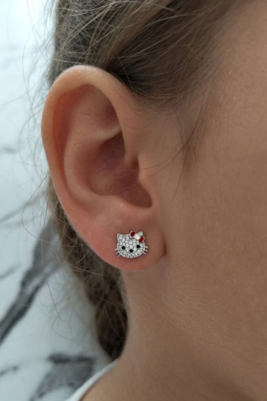 Kedi Gümüş Çocuk Küpesi