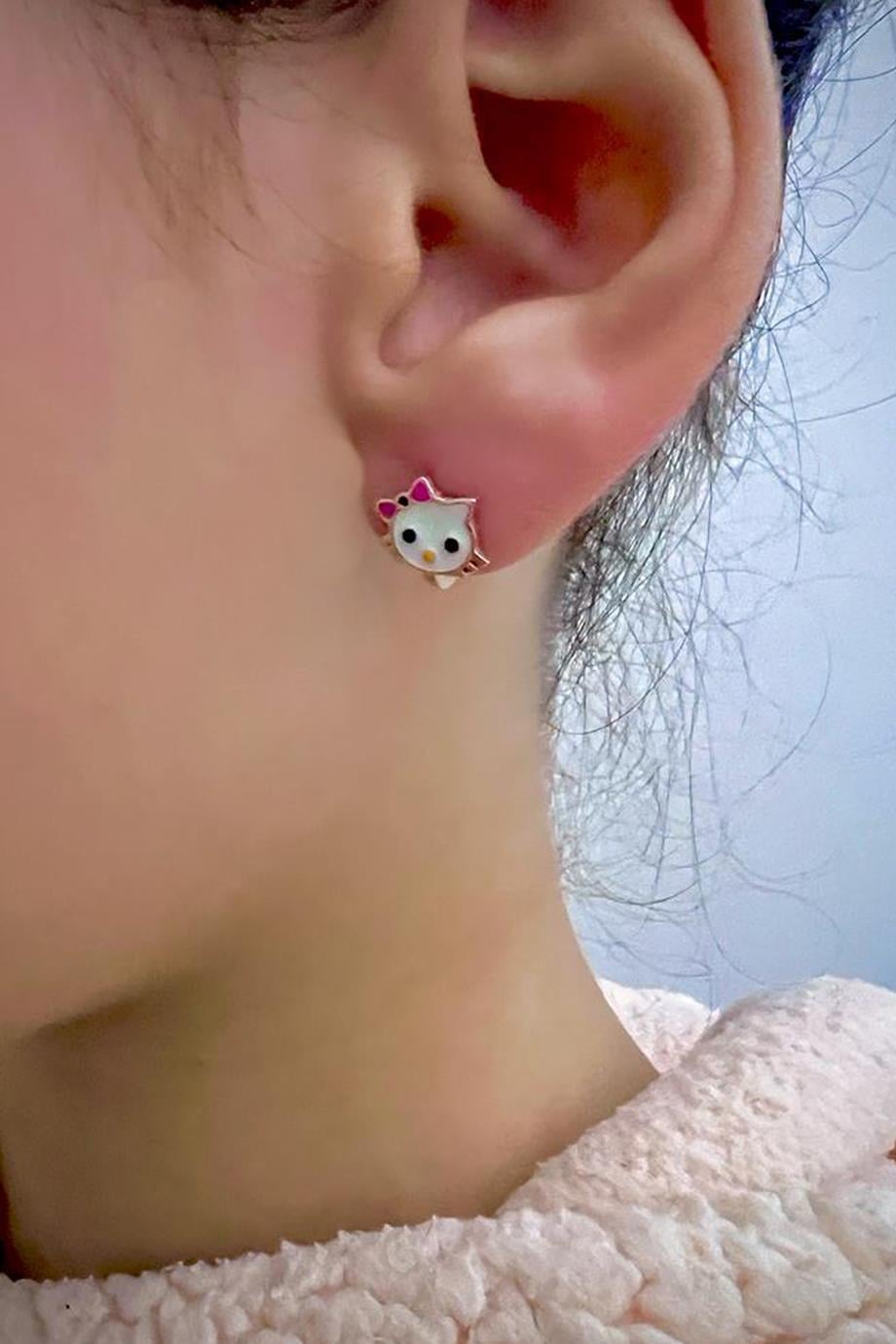 Kedi Gümüş Çocuk J Küpe