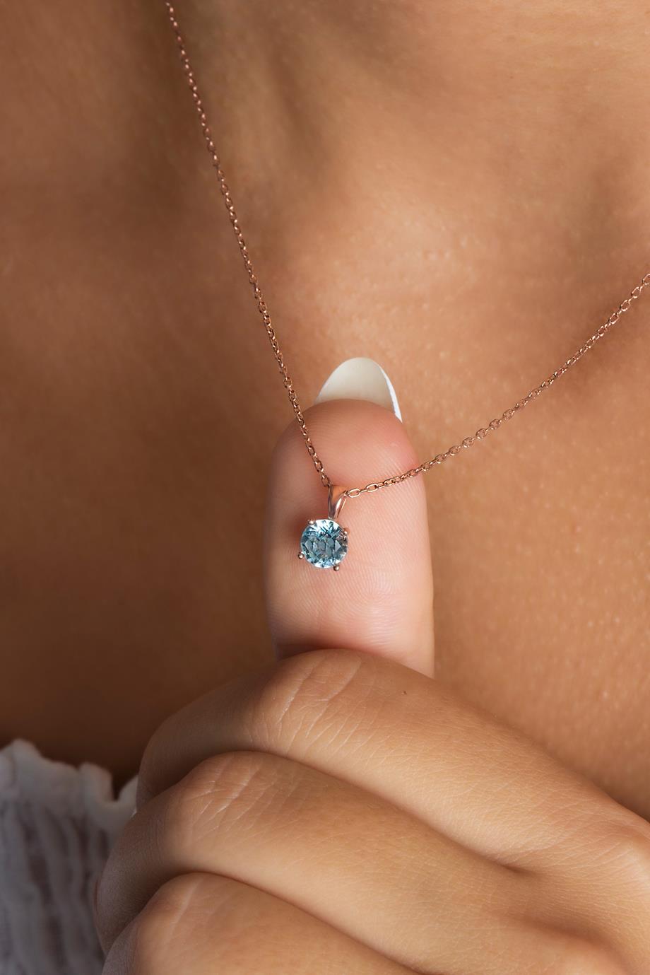 Minimal 6 mm Aquamarine Tek Taşlı Gümüş Kolye