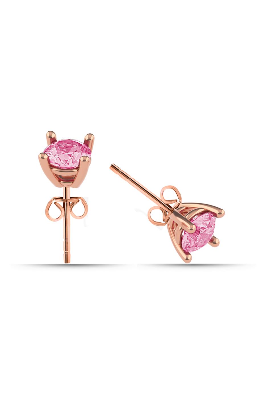 Taşlı KüpePembe Taşlı Gümüş KüpeMinimal Pembe Tek Taş Gümüş Küpe