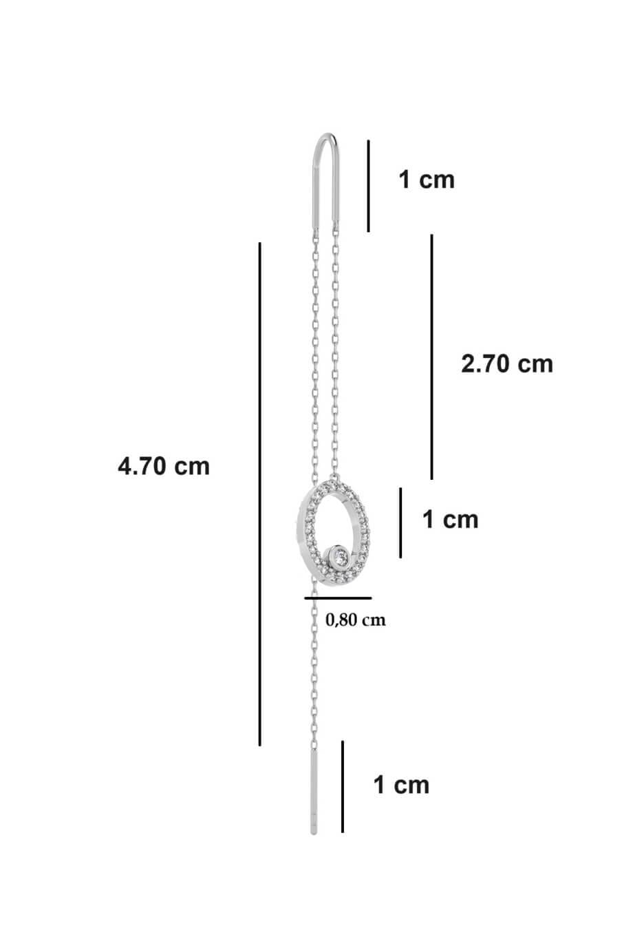 Oval Halka Zincirli Gümüş Japon Küpe