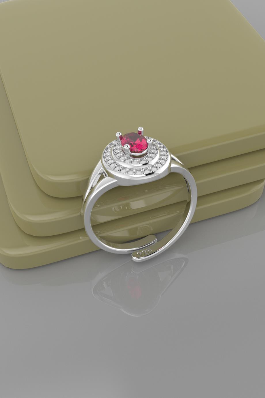 Oval Ruby Taşlı Gümüş Yüzük