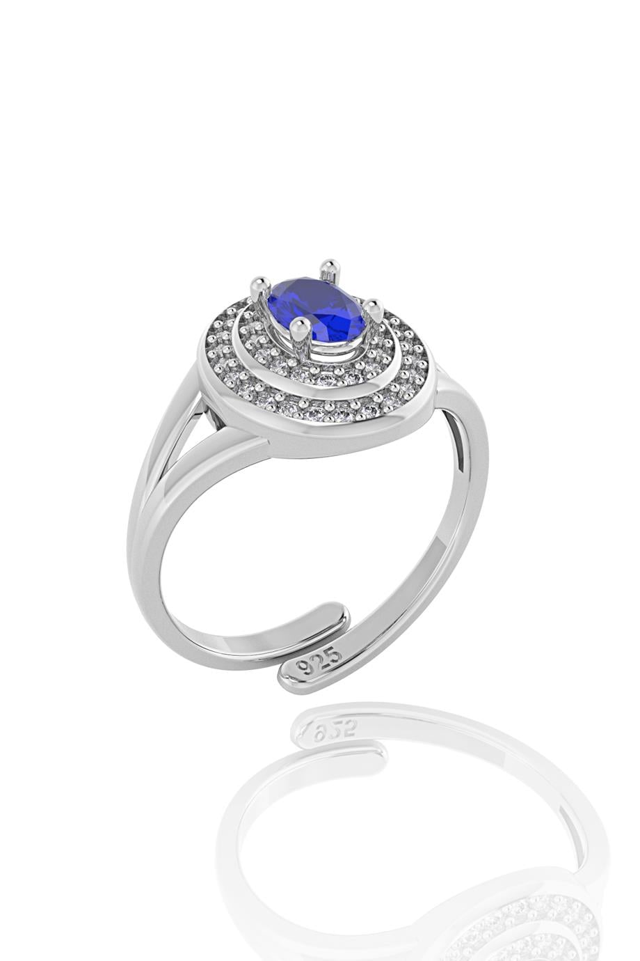 Oval Safir Taşlı Gümüş Yüzük