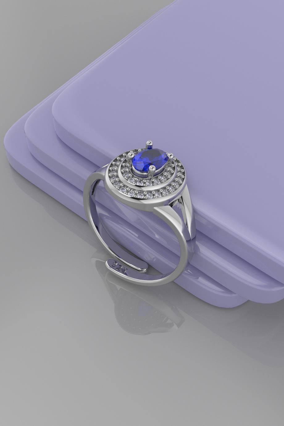 Oval Safir Taşlı Gümüş Yüzük