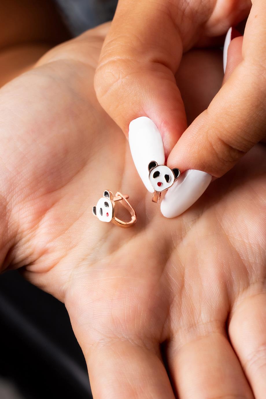 Panda Figürlü Gümüş Çocuk J Küpe