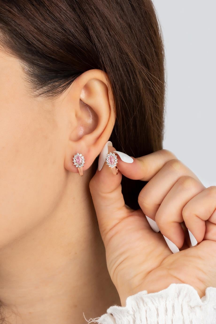 Pembe Damla Taşlı Klipsli Gümüş Küpe