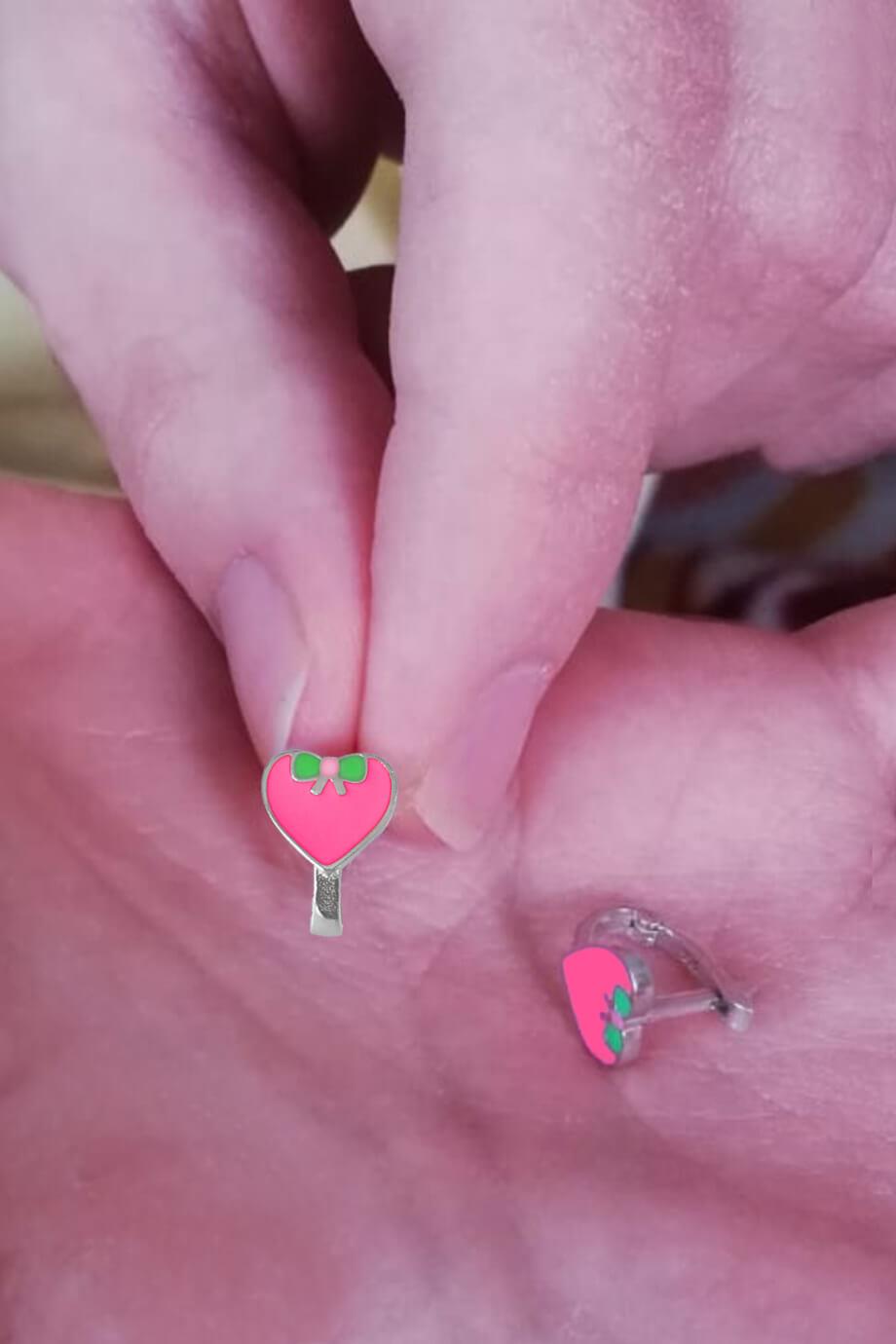 Pembe Kalp Gümüş Çocuk J Küpe
