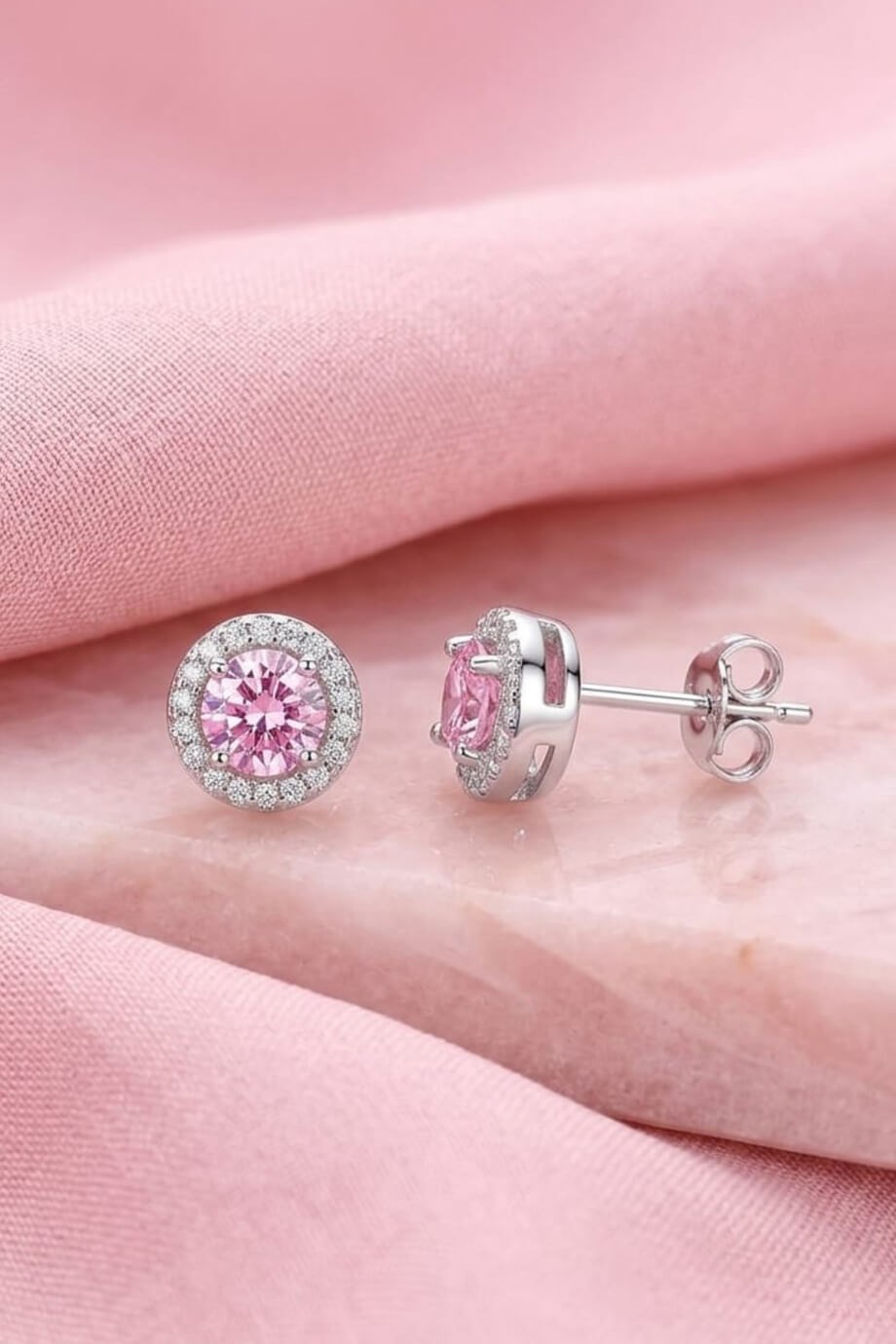 Pembe Taşlı Gümüş Küpe