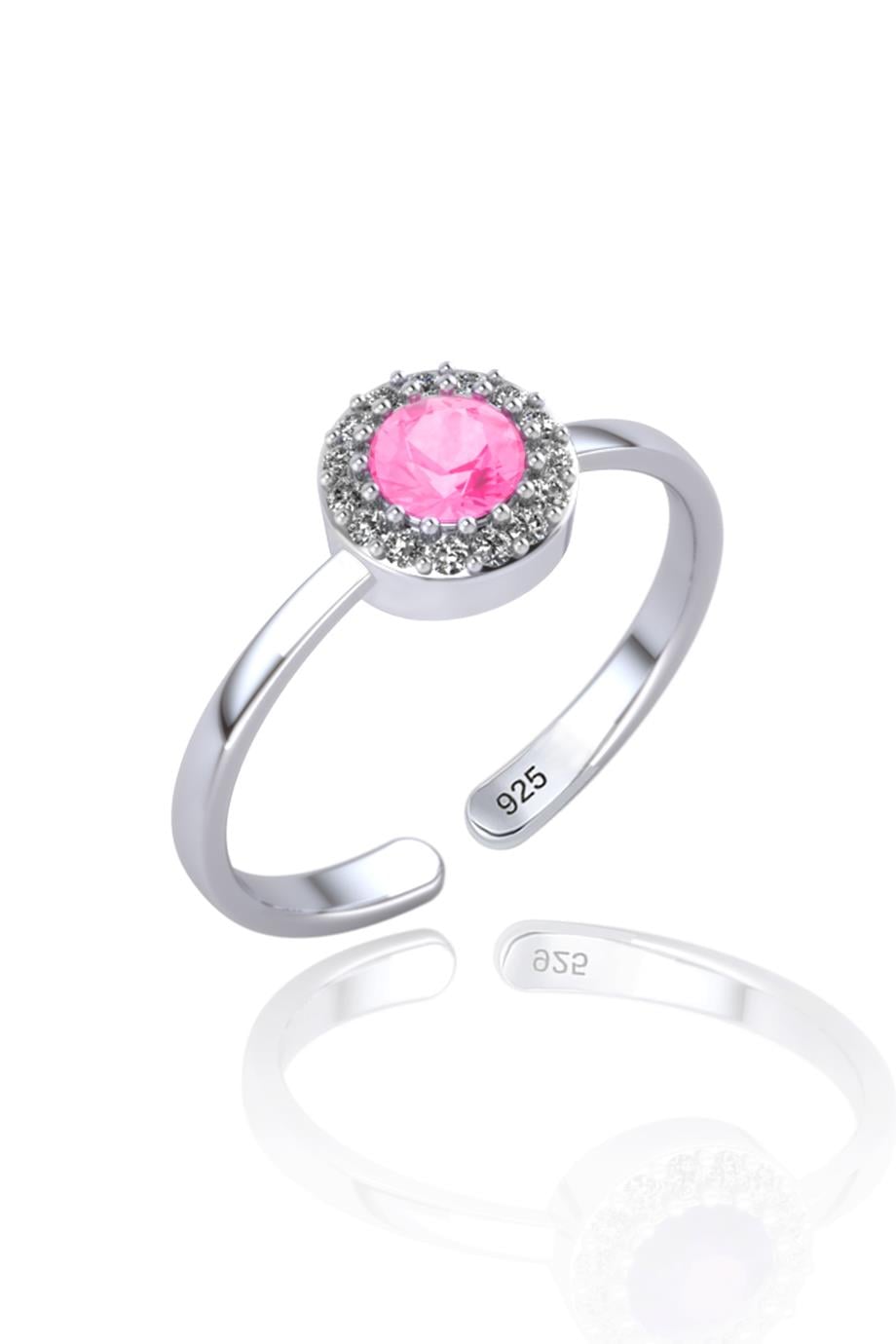 Pembe Taşlı Gümüş Yüzük