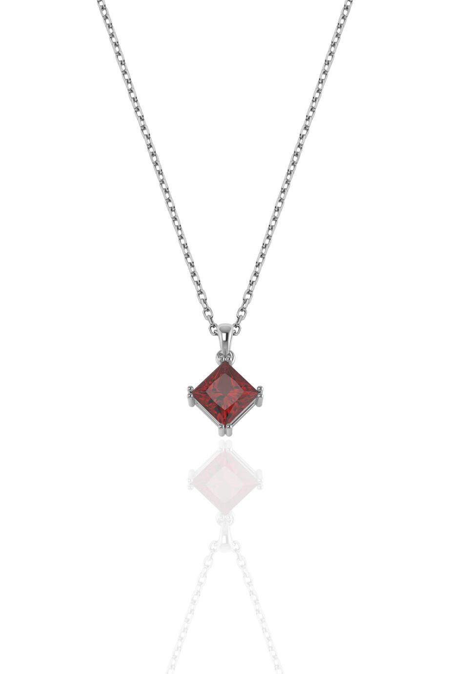 Prenses Kesim 6 mm Garnet Tek Taş Gümüş Kolye