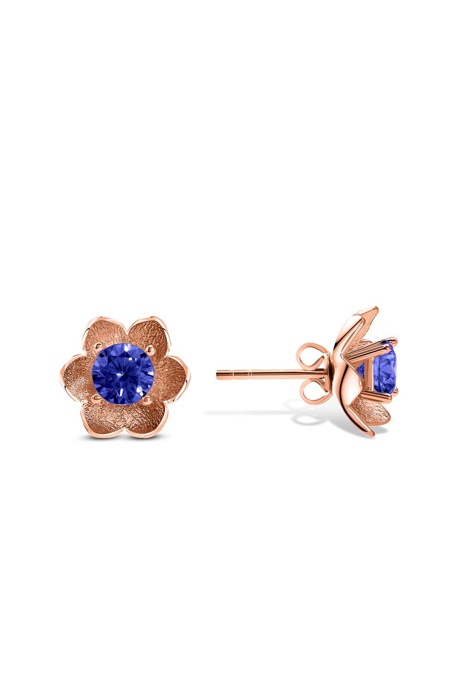 Taşlı KüpeSafir Taşlı Gümüş KüpeSafir Taşlı Lotus Çiçeği Gümüş Küpe