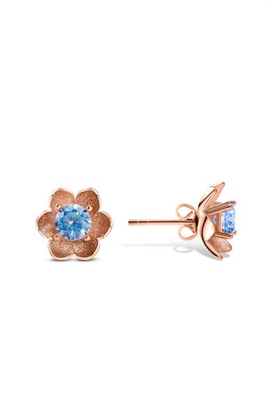 Aquamarine Taşlı Lotus Çiçeği Gümüş Küpe