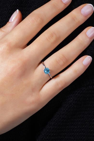 Aquamarine Tek Taş Gümüş Yüzük