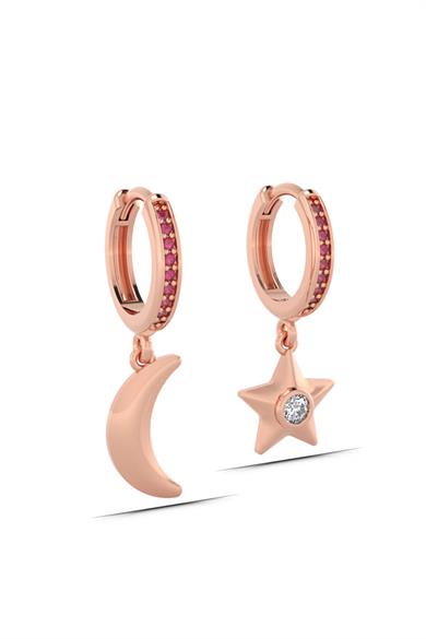 Ay Yıldız Figürlü Halka Gümüş Küpe