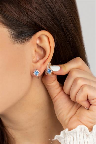 Blue Topaz Taşlı Klipsli Gümüş Küpe