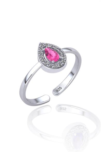 Elmas Montürlü Pembe Damla Taşlı Gümüş Yüzük