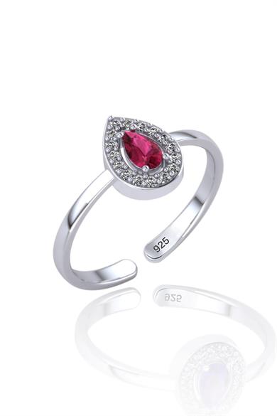 Elmas Montürlü Ruby Damla Taşlı Gümüş Yüzük