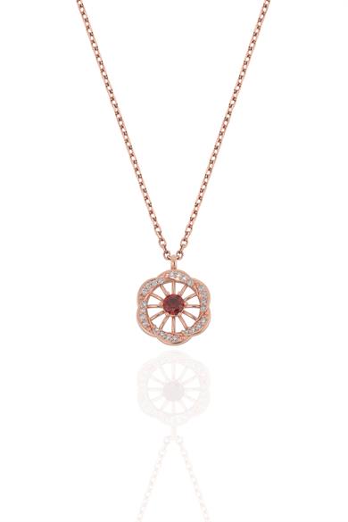 Garnet Taşlı Çiçek Gümüş Kolye