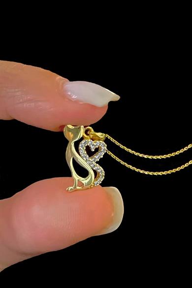 Gümüş Kalpli Kedi Kolye